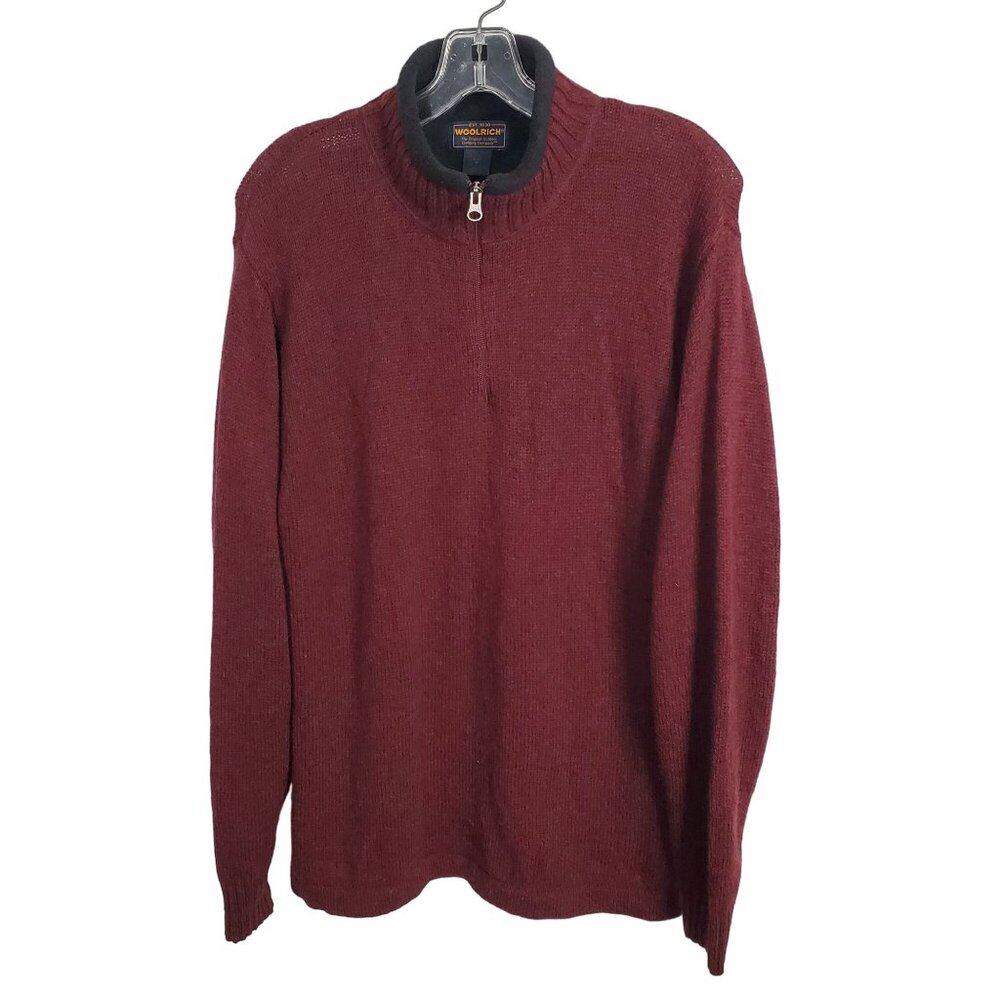 Woolrich Mens Sz M Sweater Red Rock Heather 100% Wool Ribbed Collar Quarter Zip - Picture 2 of 9